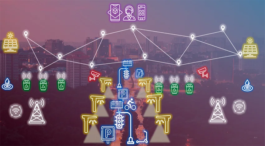 Representación de una red LoRaWAN en una ciudad inteligente